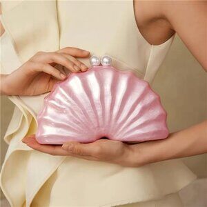 White Acrylic Shell Clutch | Evening Handbag with Detachable Chain